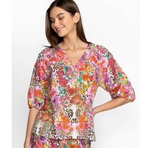 Johnny Was Pink and Orange Floral Blouse